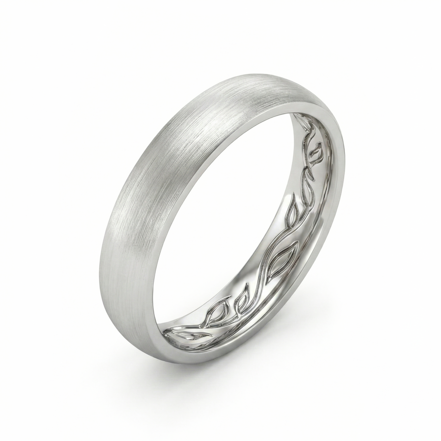 Load image into Gallery viewer, LUCCE Interior Carved Leaf Motif Wedding Band with Brushed or Polished Finish in Gold or Platinum
