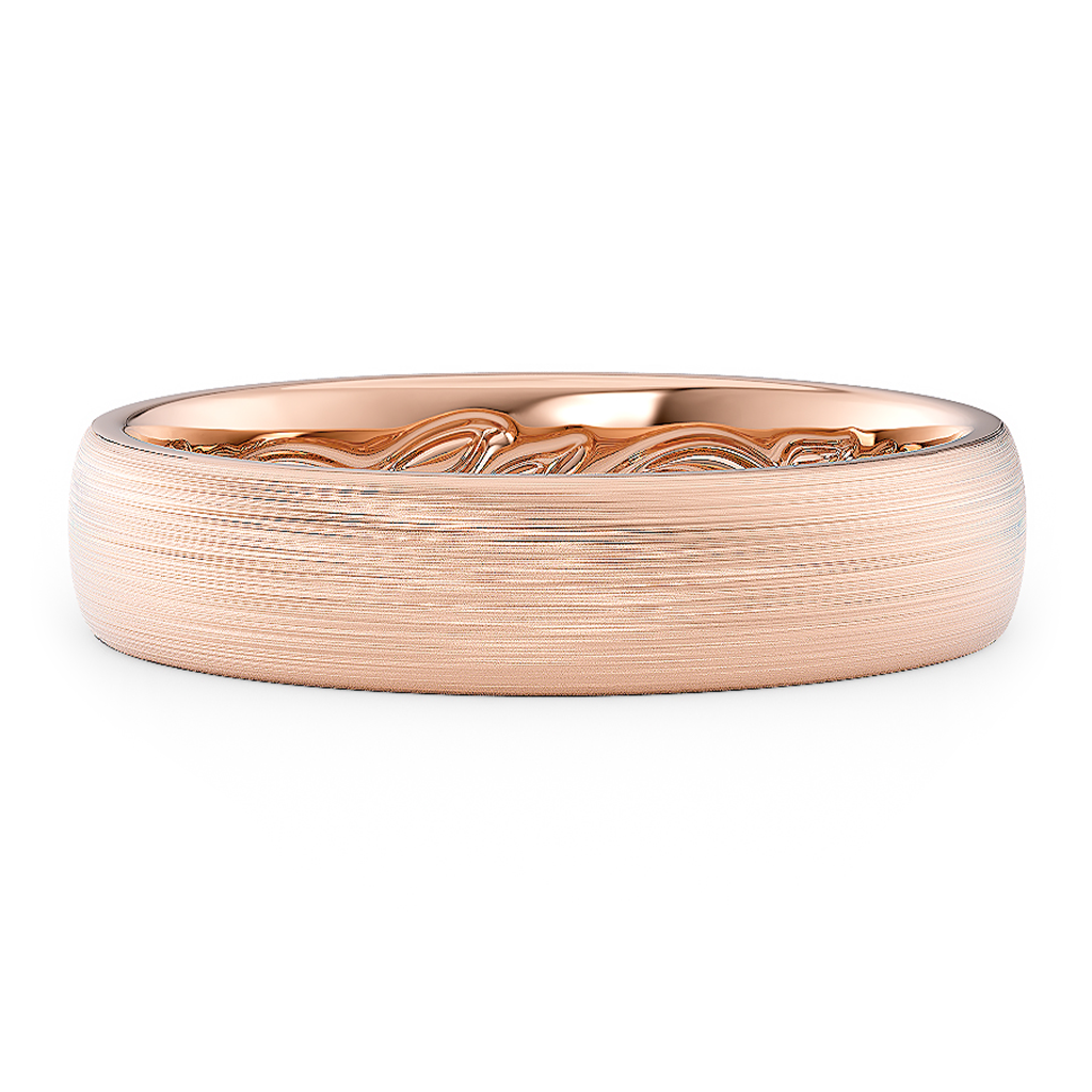 Load image into Gallery viewer, LUCCE Carved Comfort Fit Unisex Wedding Ring with Semi Domed Outside Profile and Brushed or Polished Finish in Gold or Platinum
