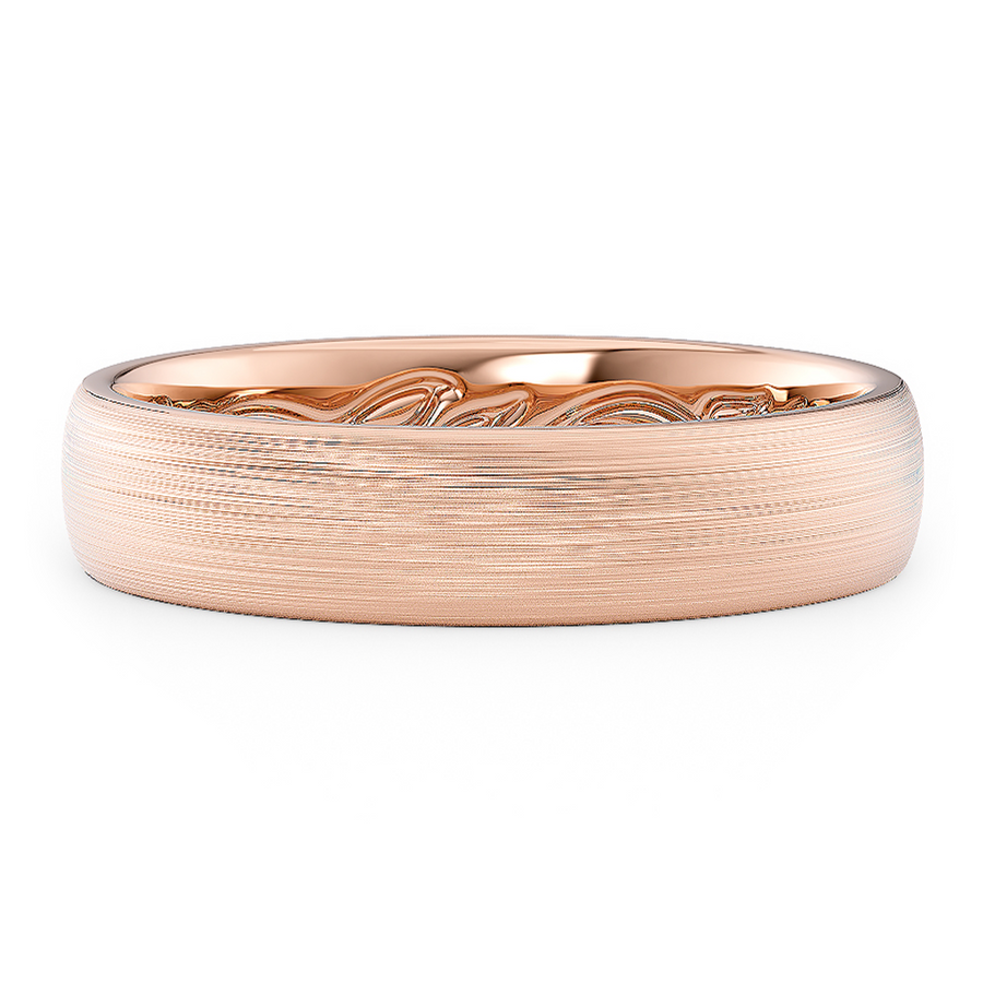 Load image into Gallery viewer, LUCCE Carved Comfort Fit Unisex Wedding Ring with Semi Domed Outside Profile and Brushed or Polished Finish in Gold or Platinum

