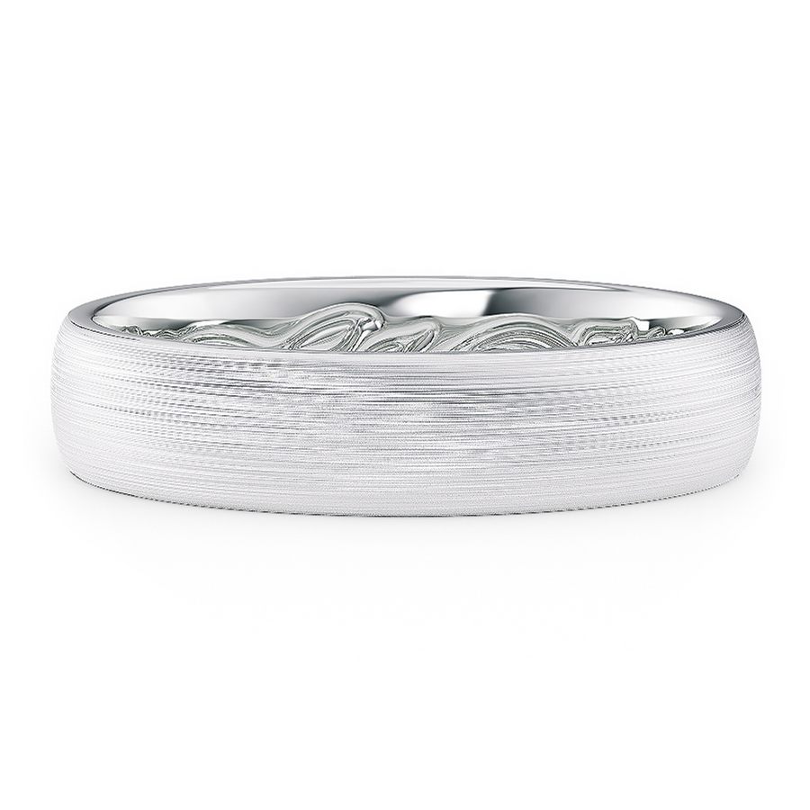 Load image into Gallery viewer, LUCCE Carved Comfort Fit Unisex Wedding Ring with Semi Domed Outside Profile and Brushed or Polished Finish in Gold or Platinum
