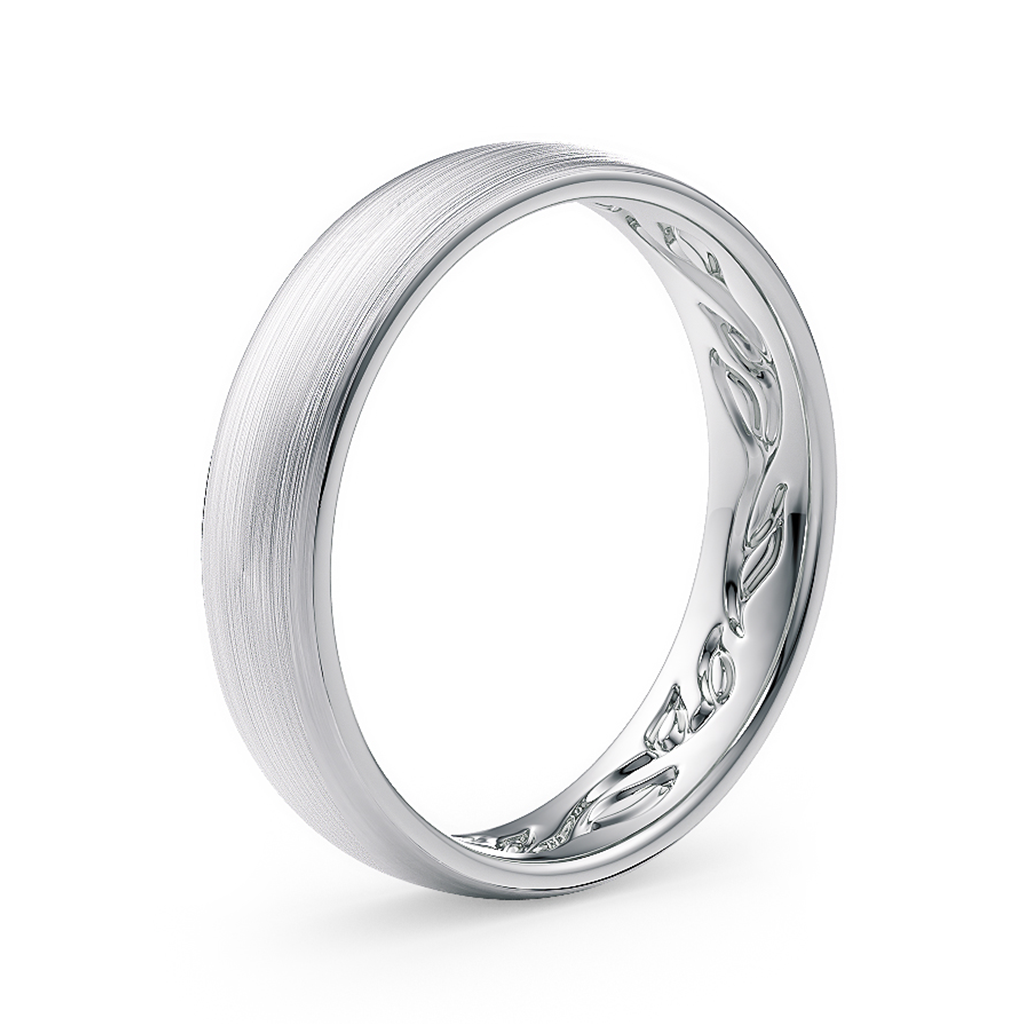 Load image into Gallery viewer, LUCCE Carved Comfort Fit Unisex Wedding Ring with Semi Domed Outside Profile and Brushed or Polished Finish in Gold or Platinum
