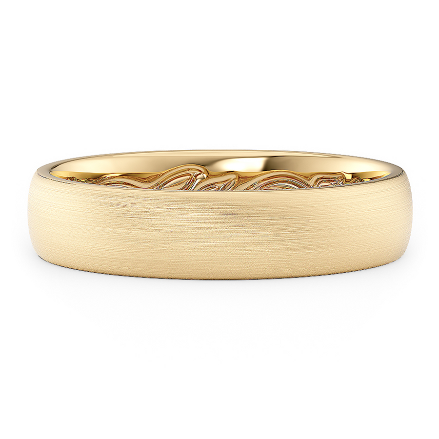 Load image into Gallery viewer, LUCCE Carved Comfort Fit Unisex Wedding Ring with Semi Domed Outside Profile and Brushed or Polished Finish in Gold or Platinum
