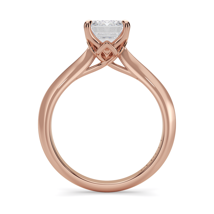 Load image into Gallery viewer, LUCCE Knife Edge Cathedral Emerald Diamond Solitaire Engagement Ring with Overlapping Petal Prongs in Gold or Platinum
