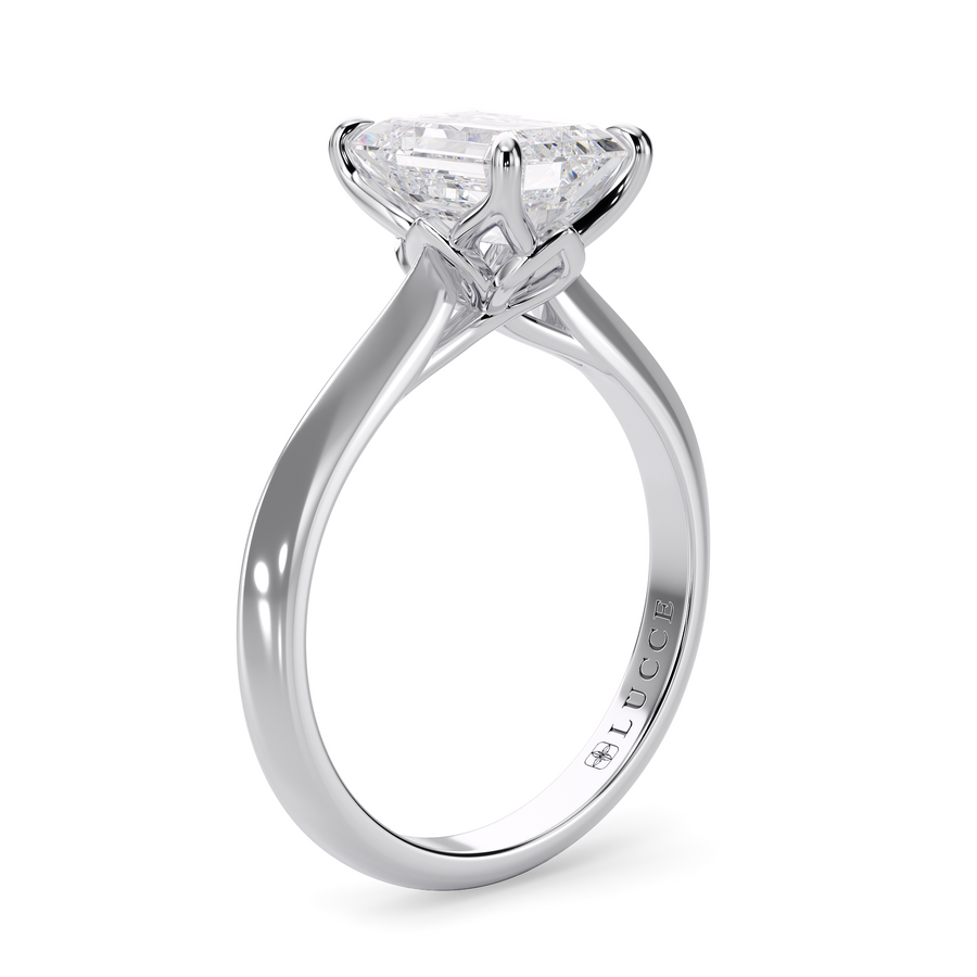 Load image into Gallery viewer, LUCCE Knife Edge Cathedral Emerald Diamond Solitaire Engagement Ring with Overlapping Petal Prongs in Gold or Platinum
