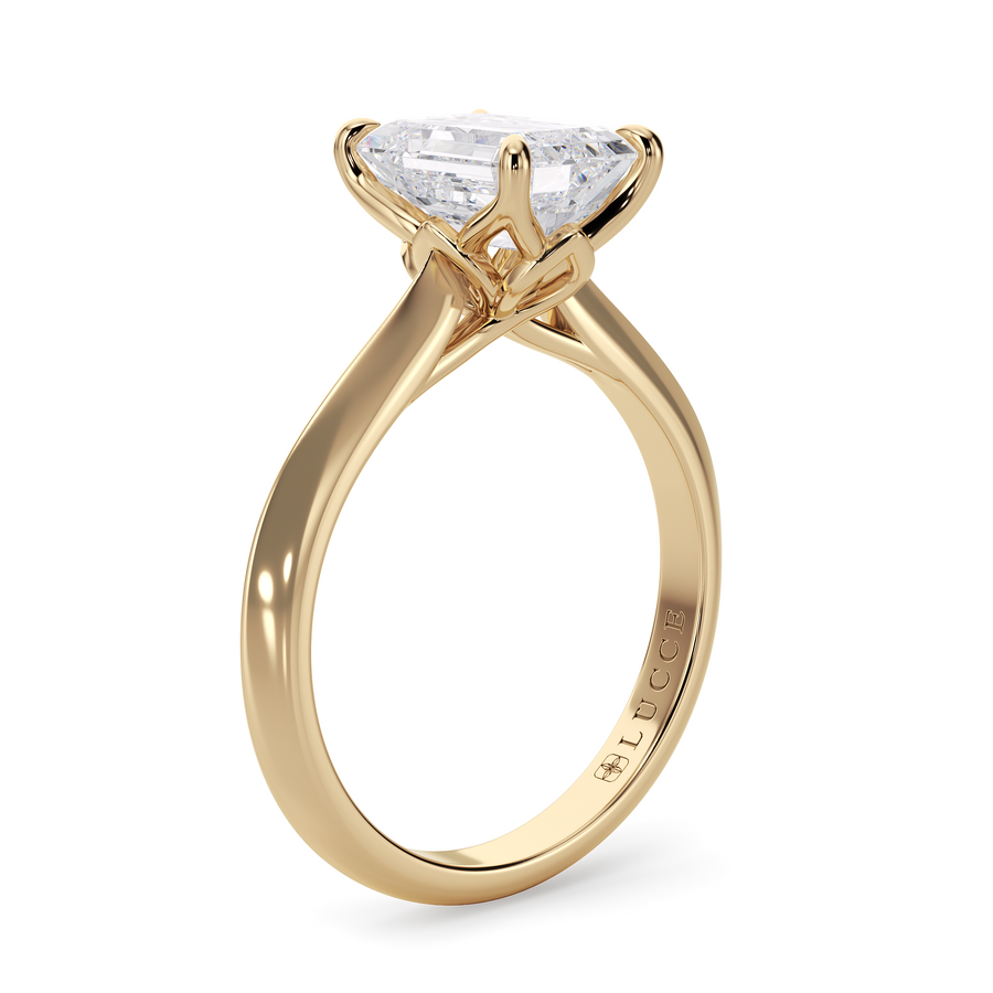 Load image into Gallery viewer, LUCCE Knife Edge Cathedral Radiant Diamond Solitaire Engagement Ring with Overlapping Petal Prongs in Gold or Platinum
