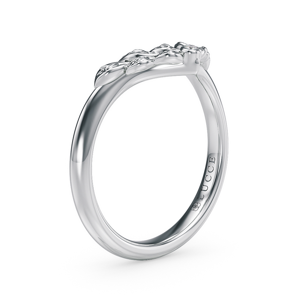Load image into Gallery viewer, LUCCE Chevron Carved Leaves with Round Diamond Wedding Ring in Gold or Platinum
