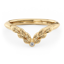 Load image into Gallery viewer, LUCCE Chevron Carved Leaves with Round Diamond Wedding Ring in Gold or Platinum
