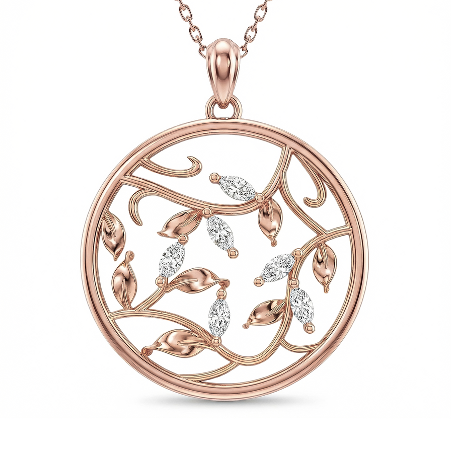 Load image into Gallery viewer, LUCCE ECUADORIAN Marquise diamonds in intertwining vines encase round pendant in white, yellow and rose gold and platinum
