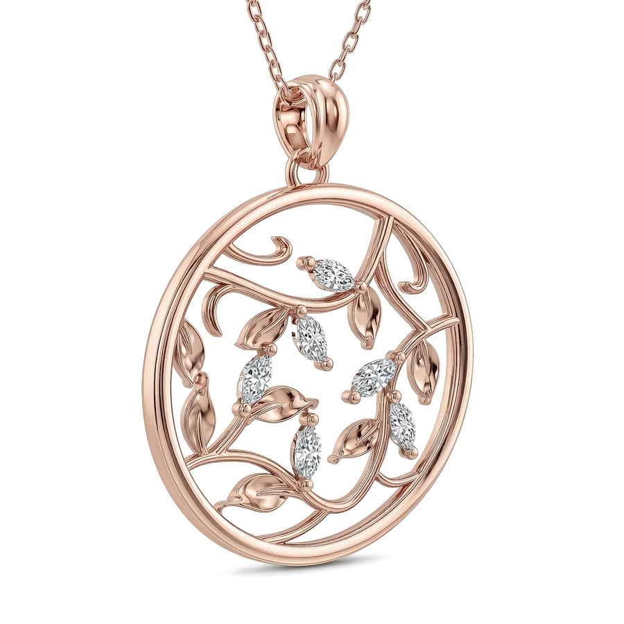 Load image into Gallery viewer, LUCCE ECUADORIAN Marquise diamonds in intertwining vines encase round pendant in white, yellow and rose gold and platinum
