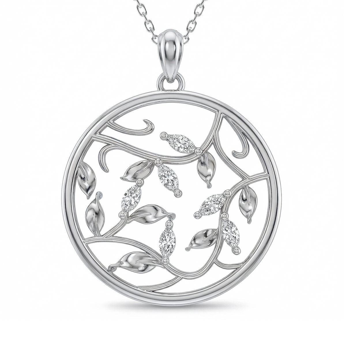 Load image into Gallery viewer, LUCCE ECUADORIAN Marquise diamonds in intertwining vines encase round pendant in white, yellow and rose gold and platinum
