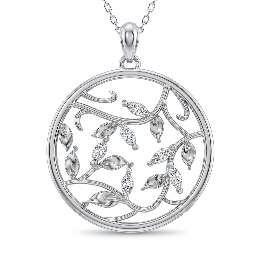Load image into Gallery viewer, LUCCE ECUADORIAN Marquise diamonds in intertwining vines encase round pendant in white, yellow and rose gold and platinum
