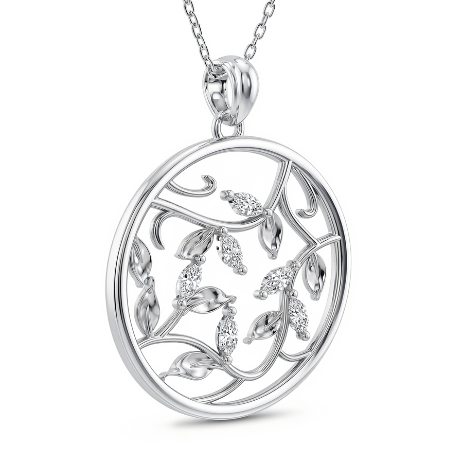 Load image into Gallery viewer, LUCCE ECUADORIAN Marquise diamonds in intertwining vines encase round pendant in white, yellow and rose gold and platinum

