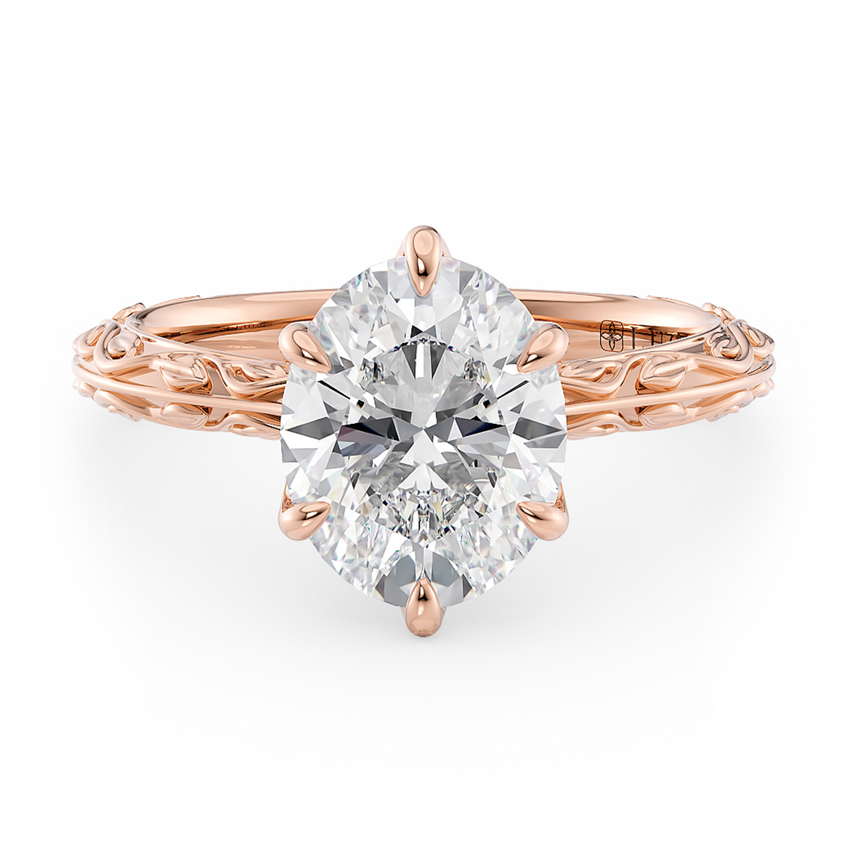 Load image into Gallery viewer, LUCCE Carved Knife Edge Cathedral Oval Diamond Solitaire Engagement Ring with Overlapping Petal Prongs in Gold or Platinum
