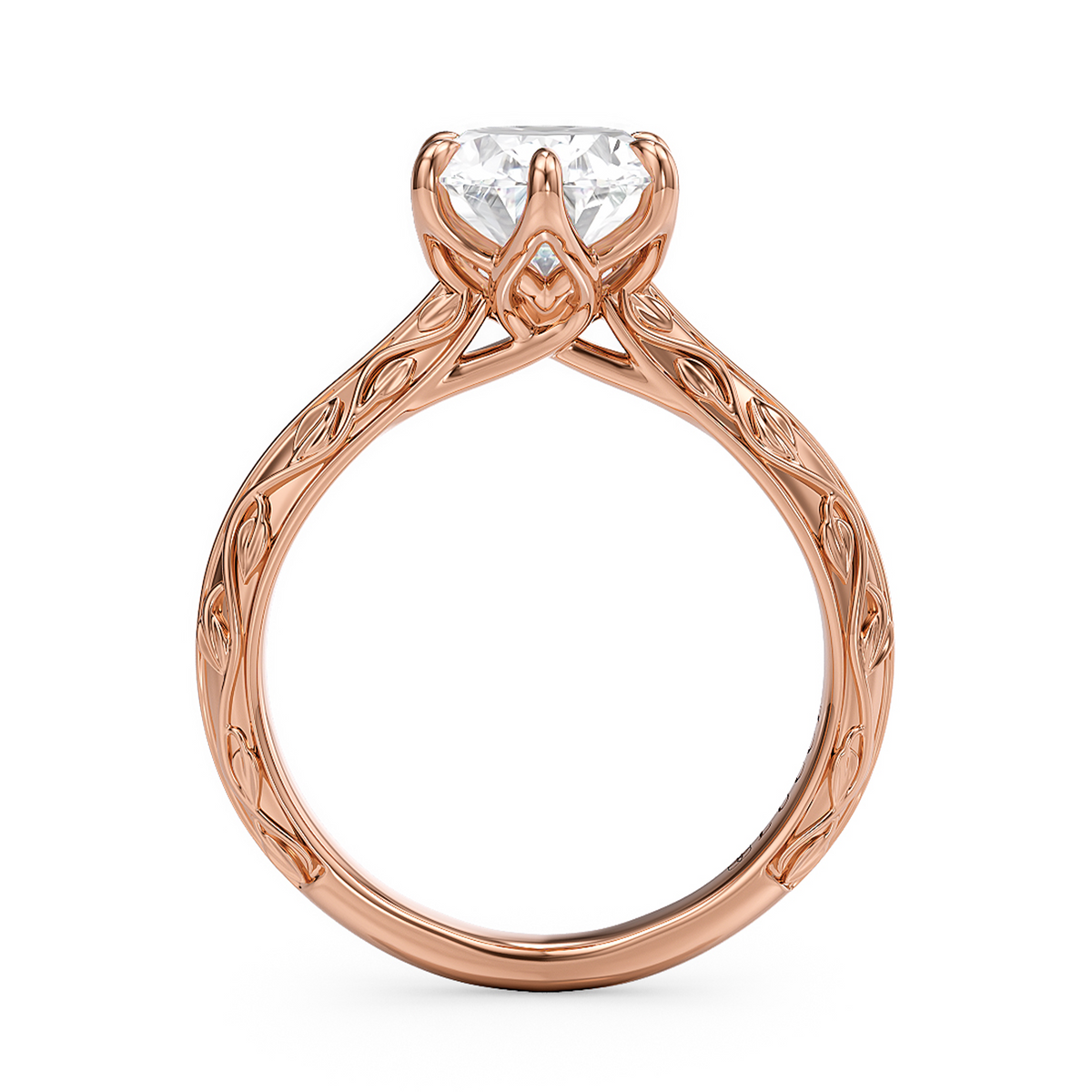 Load image into Gallery viewer, LUCCE Carved Knife Edge Cathedral Oval Diamond Solitaire Engagement Ring with Overlapping Petal Prongs in Gold or Platinum
