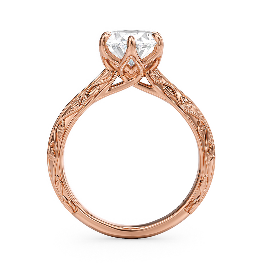 Load image into Gallery viewer, LUCCE Carved Knife Edge Cathedral Oval Diamond Solitaire Engagement Ring with Overlapping Petal Prongs in Gold or Platinum
