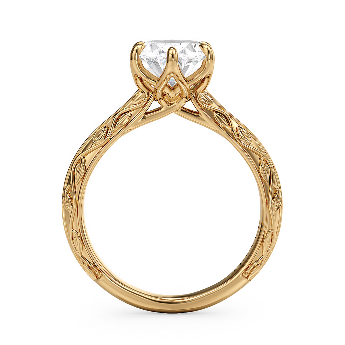 Load image into Gallery viewer, LUCCE Carved Knife Edge Cathedral Oval Diamond Solitaire Engagement Ring with Overlapping Petal Prongs in Gold or Platinum
