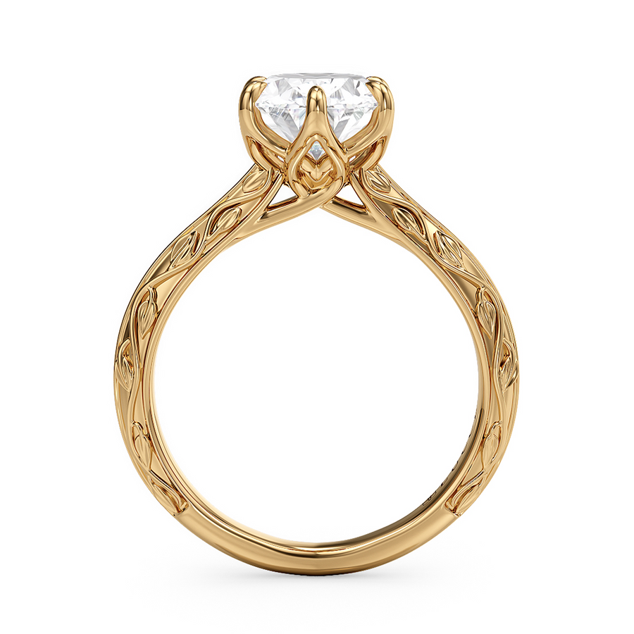 Load image into Gallery viewer, LUCCE Carved Knife Edge Cathedral Oval Diamond Solitaire Engagement Ring with Overlapping Petal Prongs in Gold or Platinum
