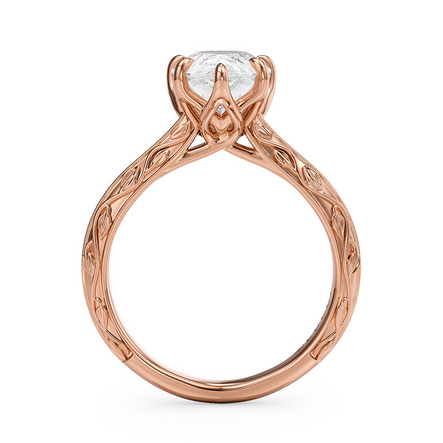 Load image into Gallery viewer, LUCCE Carved Knife Edge Cathedral Pear Diamond Solitaire Engagement Ring with Overlapping Petal Prongs in Gold or Platinum
