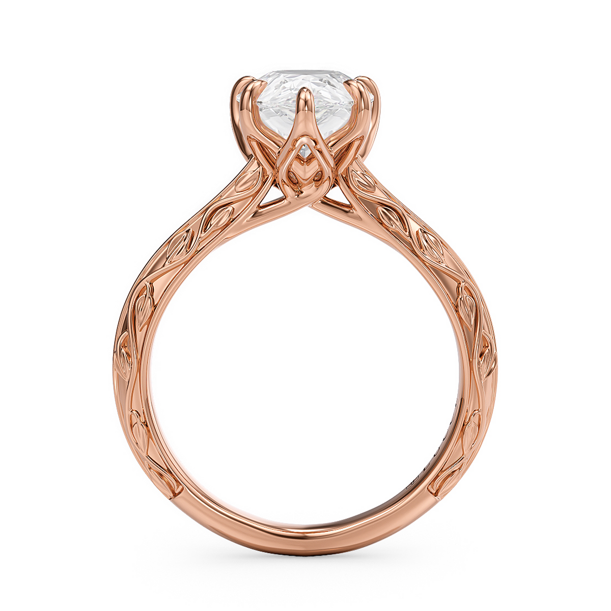 Load image into Gallery viewer, LUCCE Carved Knife Edge Cathedral Marquise Diamond Solitaire Engagement Ring with Overlapping Petal Prongs in Gold or Platinum
