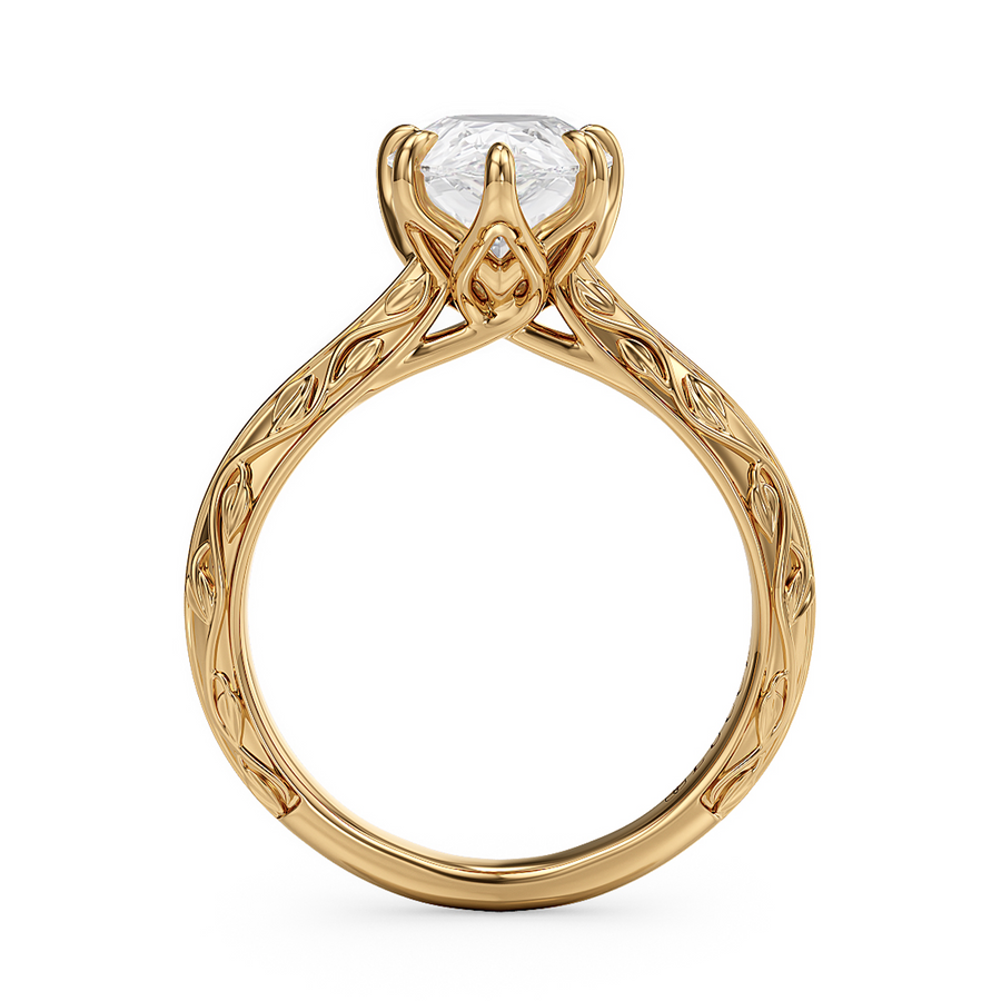 Load image into Gallery viewer, LUCCE Carved Knife Edge Cathedral Pear Diamond Solitaire Engagement Ring with Overlapping Petal Prongs in Gold or Platinum
