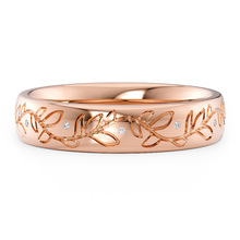 Load image into Gallery viewer, LUCCE Carved Wedding Band with Round Diamonds in Gold or Platinum
