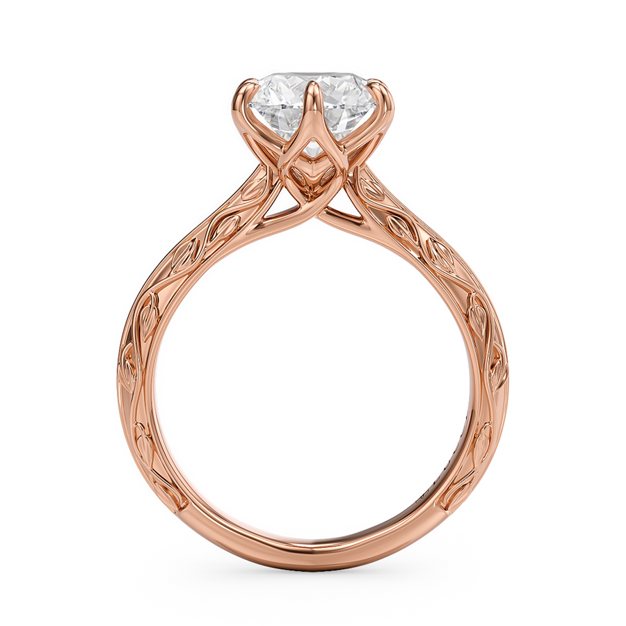 Load image into Gallery viewer, LUCCE Carved Knife Edge Cathedral Round Diamond Solitaire Engagement Ring with Overlapping Petal Prongs in Gold or Platinum
