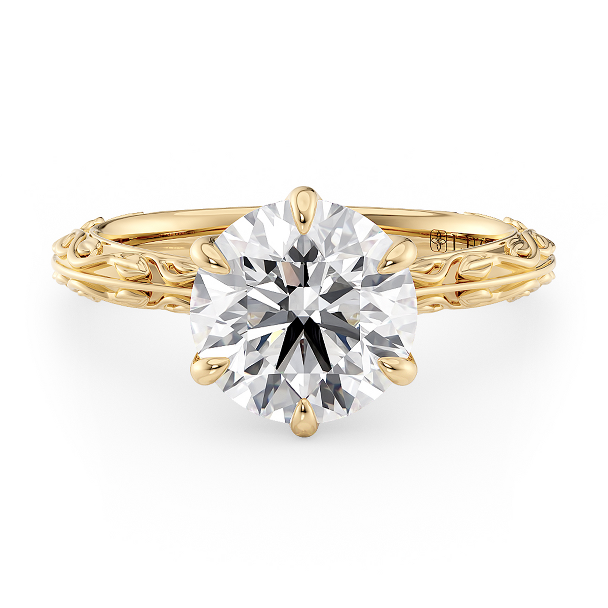 Load image into Gallery viewer, LUCCE Carved Knife Edge Cathedral Round Diamond Solitaire Engagement Ring with Overlapping Petal Prongs in Gold or Platinum
