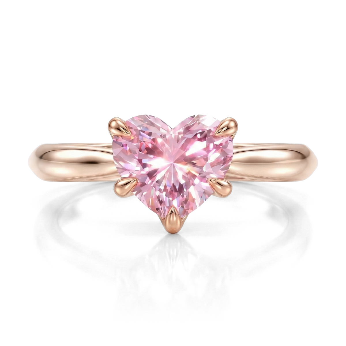 Load image into Gallery viewer, LUCCE Knife Edge Cathedral Heart Pink Diamond Solitaire Engagement Ring with Overlapping Petal Prongs in Gold or Platinum
