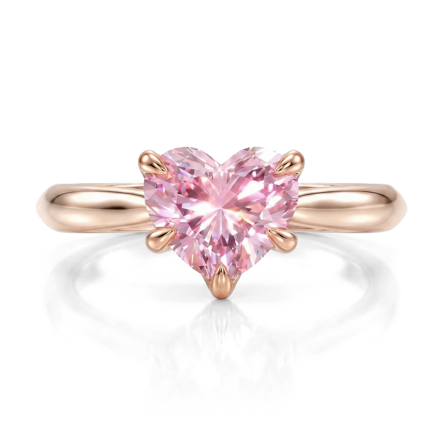 Load image into Gallery viewer, LUCCE Knife Edge Cathedral Heart Pink Diamond Solitaire Engagement Ring with Overlapping Petal Prongs in Gold or Platinum
