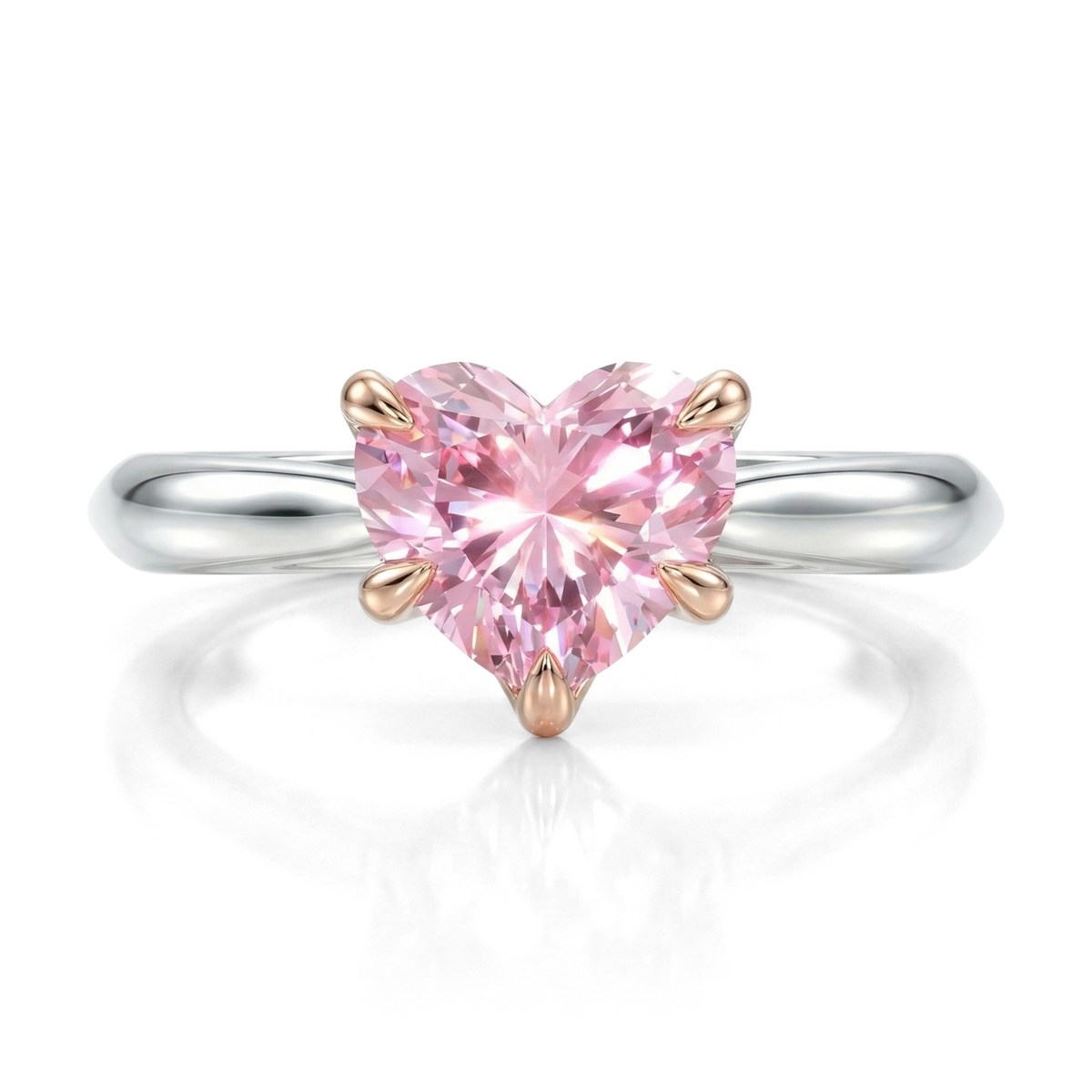 Load image into Gallery viewer, LUCCE Knife Edge Cathedral Heart Pink Diamond Solitaire Engagement Ring with Overlapping Petal Prongs in Gold or Platinum
