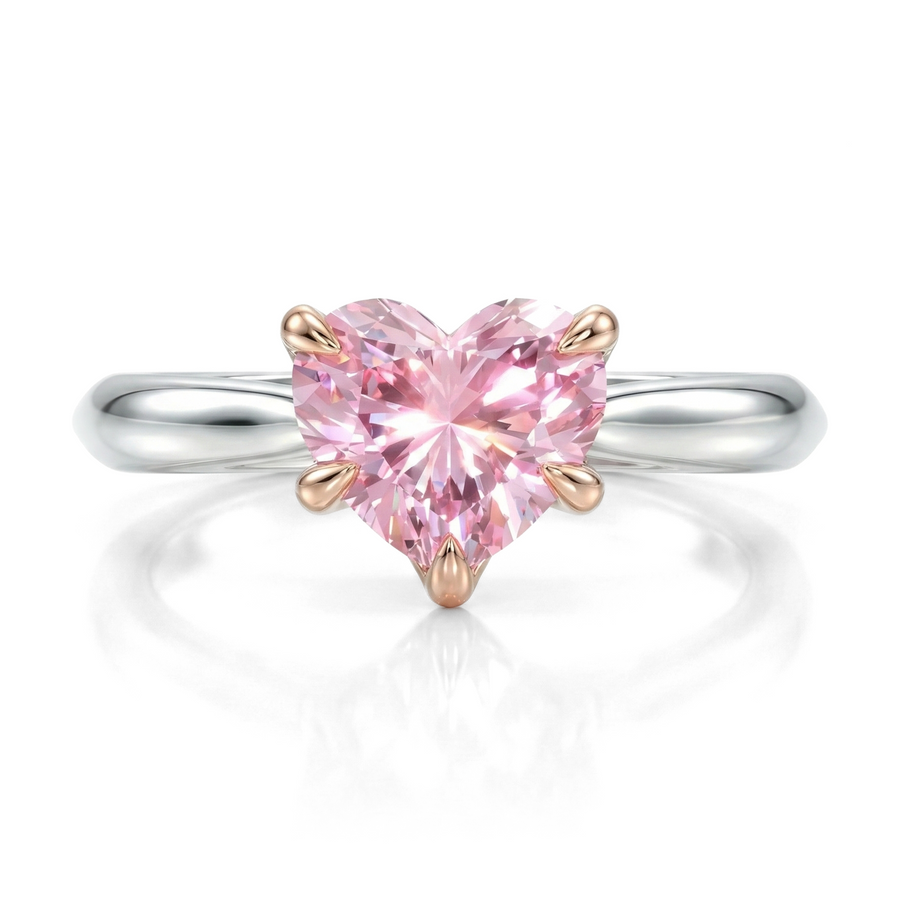 Load image into Gallery viewer, LUCCE Knife Edge Cathedral Heart Pink Diamond Solitaire Engagement Ring with Overlapping Petal Prongs in Gold or Platinum
