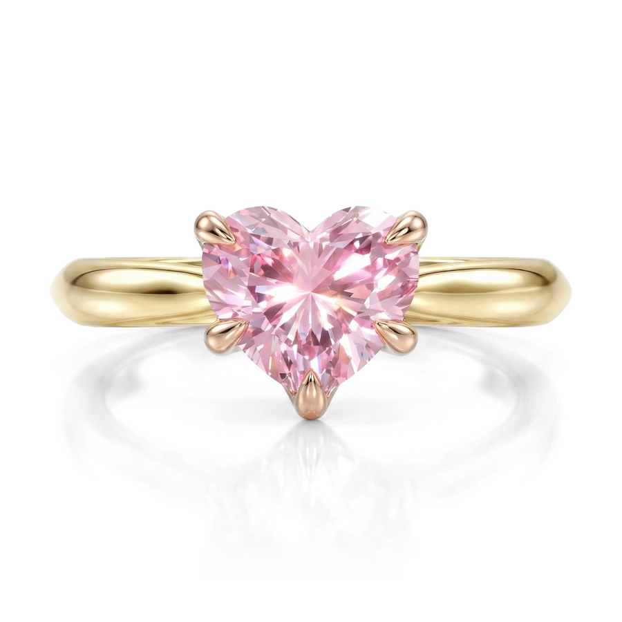 Load image into Gallery viewer, LUCCE Knife Edge Cathedral Heart Pink Diamond Solitaire Engagement Ring with Overlapping Petal Prongs in Gold or Platinum
