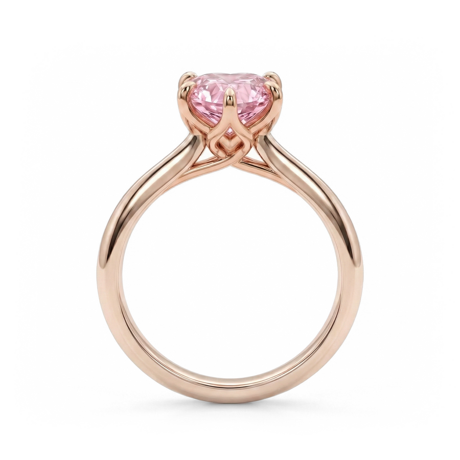 Load image into Gallery viewer, LUCCE Knife Edge Cathedral Heart Pink Diamond Solitaire Engagement Ring with Overlapping Petal Prongs in Gold or Platinum
