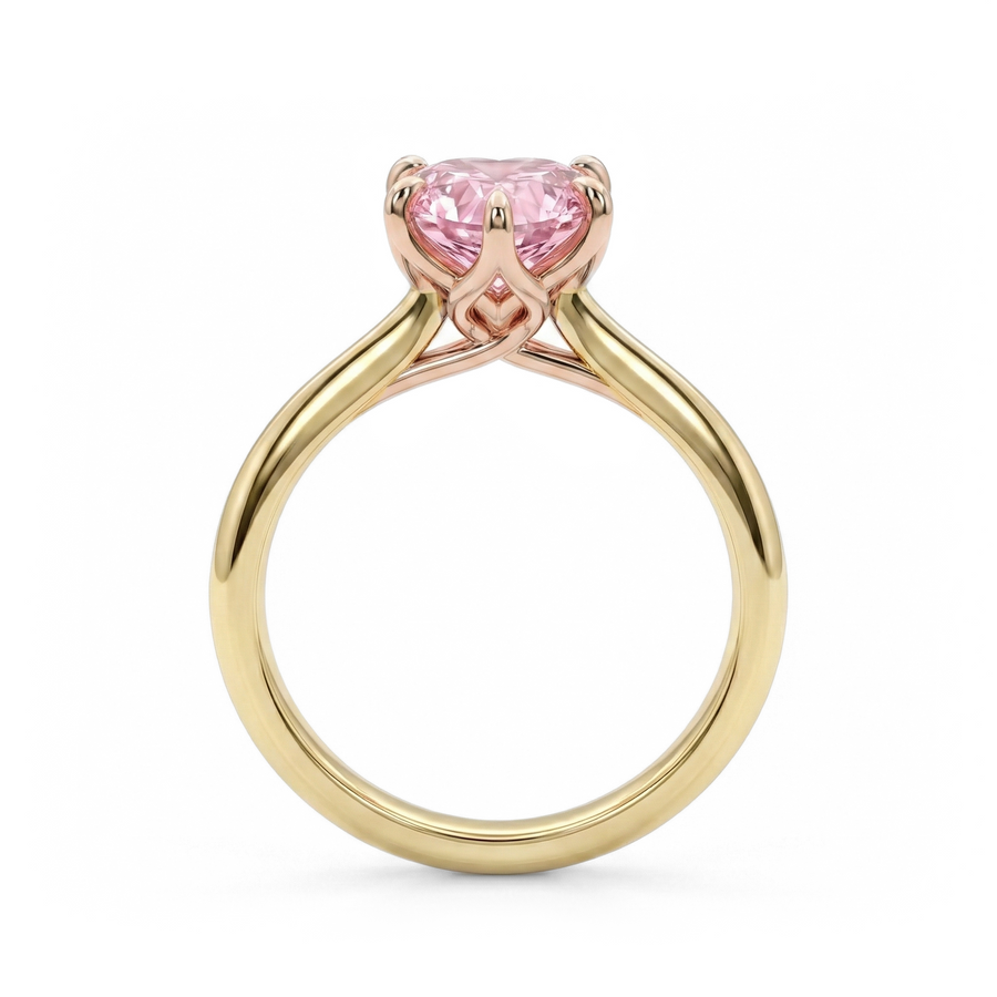 Load image into Gallery viewer, LUCCE Knife Edge Cathedral Heart Pink Diamond Solitaire Engagement Ring with Overlapping Petal Prongs in Gold or Platinum
