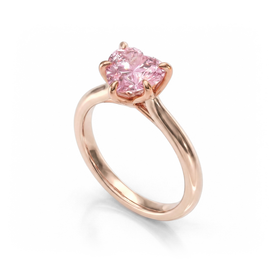 Load image into Gallery viewer, LUCCE Knife Edge Cathedral Heart Pink Diamond Solitaire Engagement Ring with Overlapping Petal Prongs in Gold or Platinum
