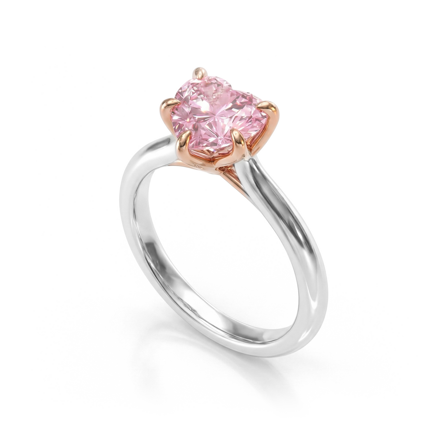 Load image into Gallery viewer, LUCCE Knife Edge Cathedral Heart Pink Diamond Solitaire Engagement Ring with Overlapping Petal Prongs in Gold or Platinum
