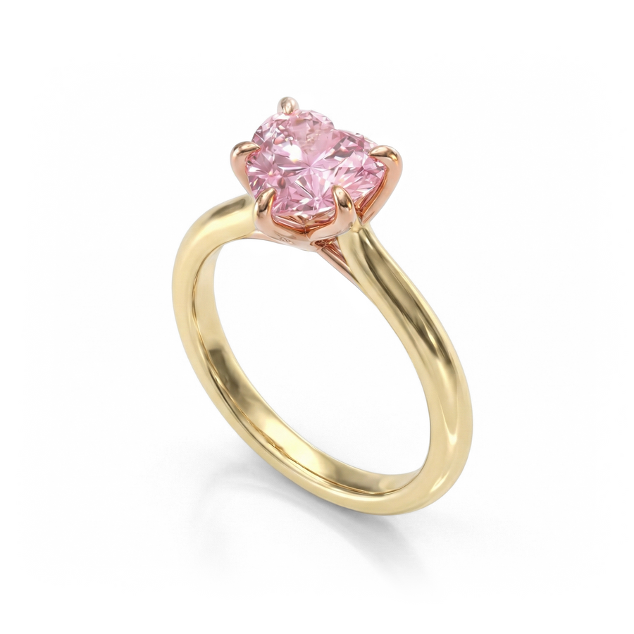 Load image into Gallery viewer, LUCCE Knife Edge Cathedral Heart Pink Diamond Solitaire Engagement Ring with Overlapping Petal Prongs in Gold or Platinum

