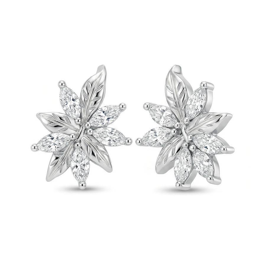 Load image into Gallery viewer, LUCCE ECUADORIAN Earrings with leaf motifs and marquise diamond cluster earrings in white, yellow and rose gold and platinum
