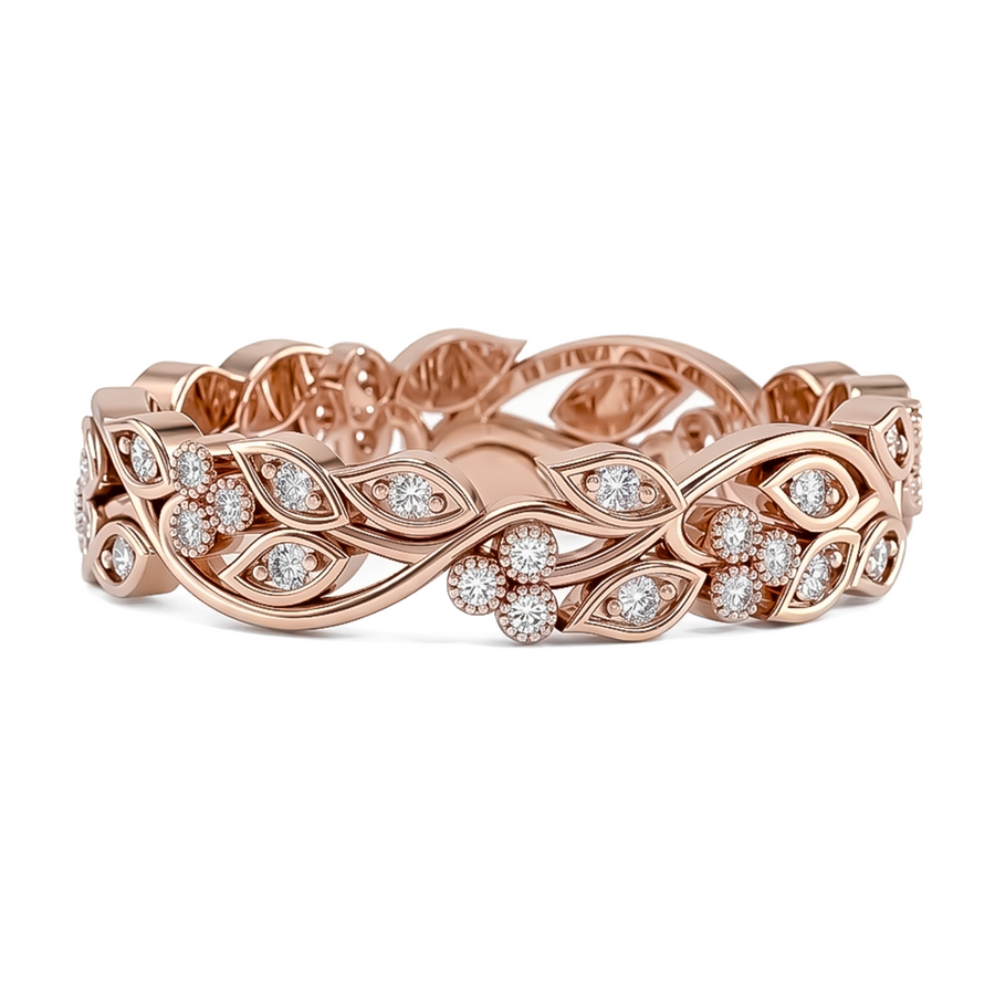 Load image into Gallery viewer, LUCCE Full Eternity Intertwined Leave Carvings with Milgrain and Round Diamonds in Gold or Platinum
