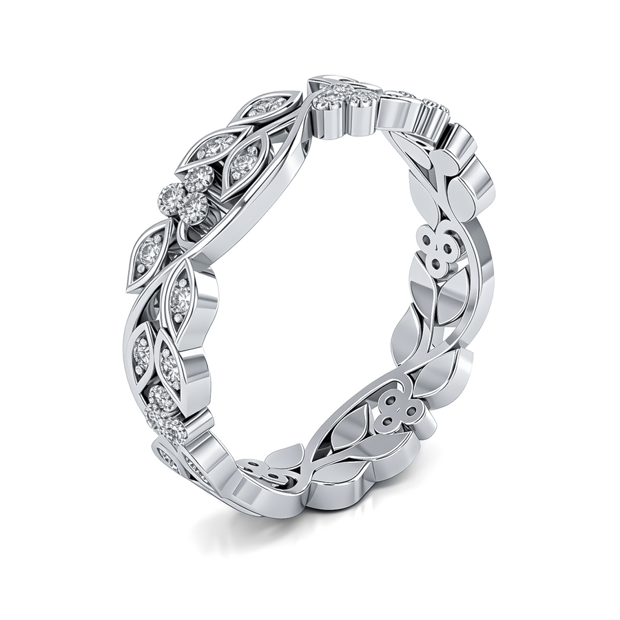 Load image into Gallery viewer, LUCCE Full Eternity Intertwined Leave Carvings with Milgrain and Round Diamonds in Gold or Platinum
