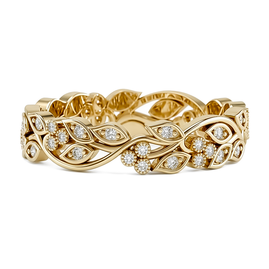 Load image into Gallery viewer, LUCCE Full Eternity Intertwined Leave Carvings with Milgrain and Round Diamonds in Gold or Platinum
