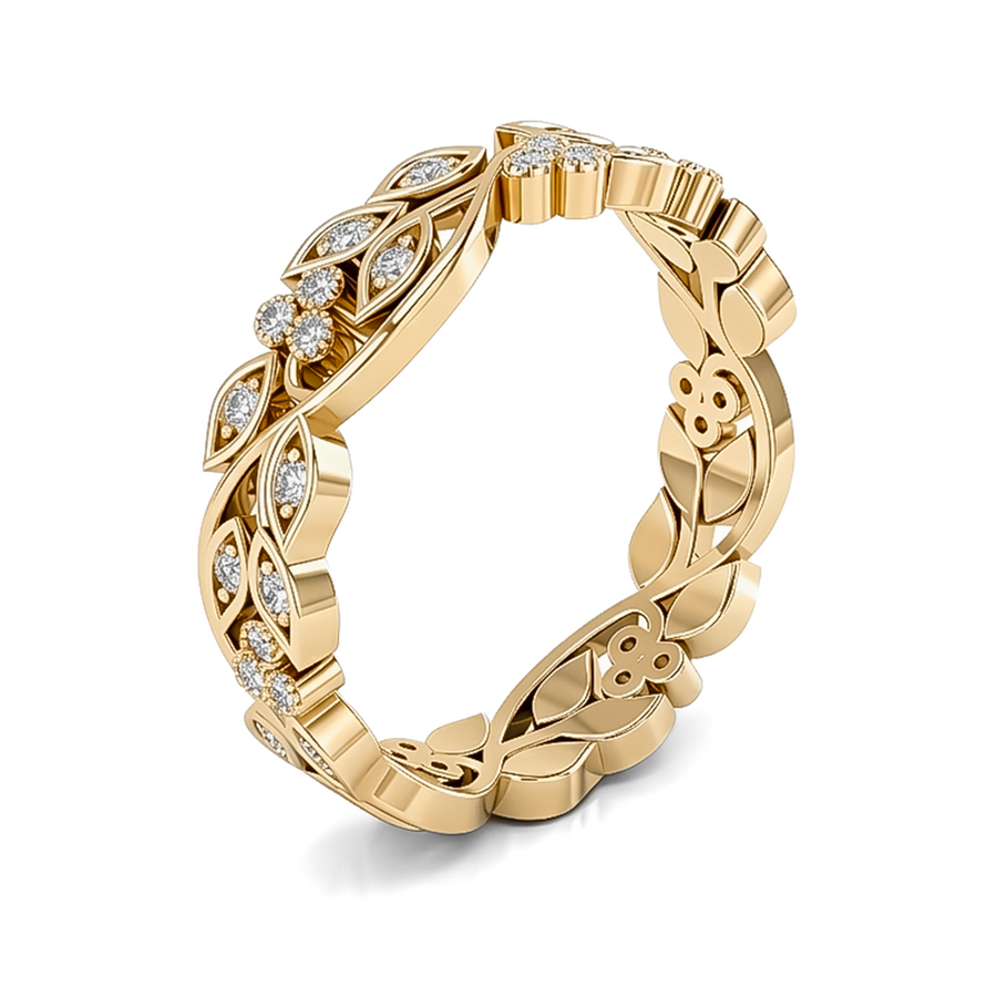 Load image into Gallery viewer, LUCCE Full Eternity Intertwined Leave Carvings with Milgrain and Round Diamonds in Gold or Platinum
