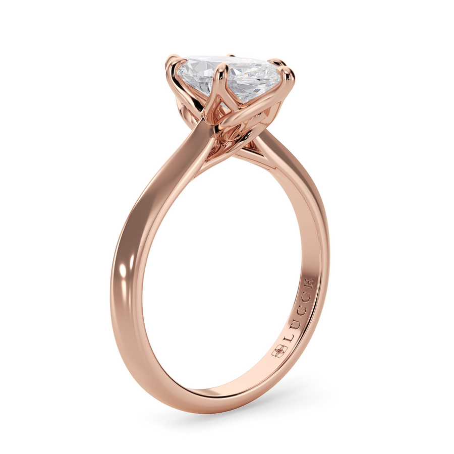 Load image into Gallery viewer, LUCCE Knife Edge Cathedral Marquise Diamond Solitaire Engagement Ring with Overlapping Petal Prongs in Gold or Platinum
