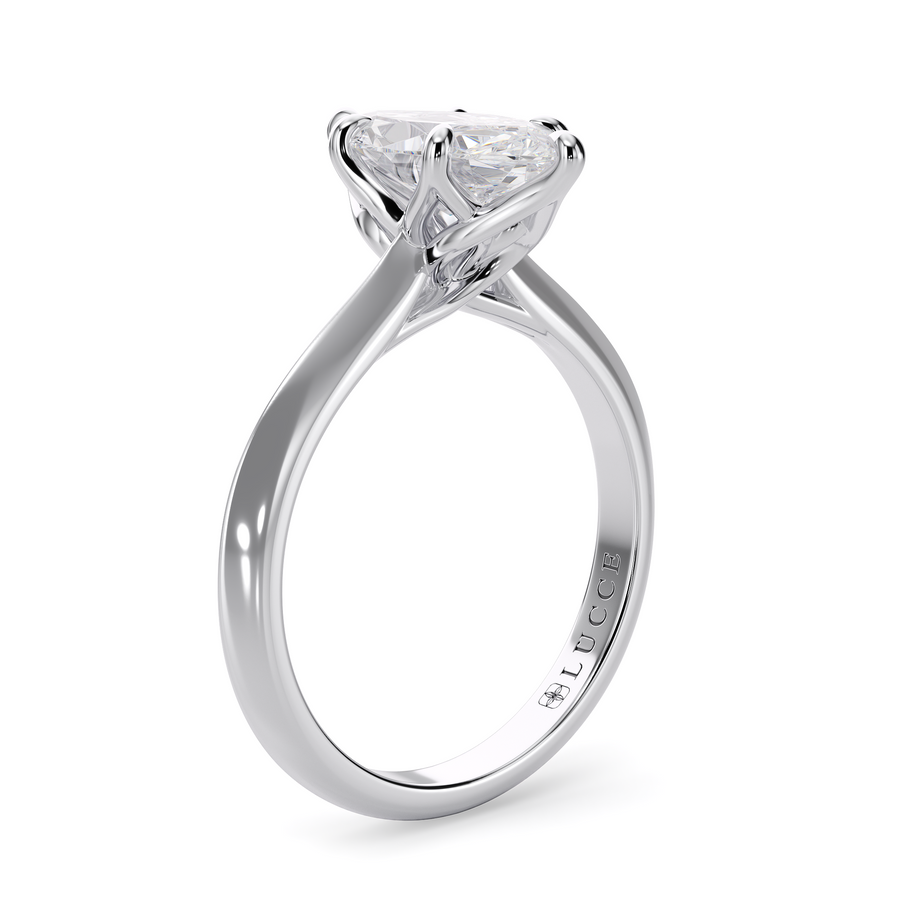 Load image into Gallery viewer, LUCCE Knife Edge Cathedral Marquise Diamond Solitaire Engagement Ring with Overlapping Petal Prongs in Gold or Platinum
