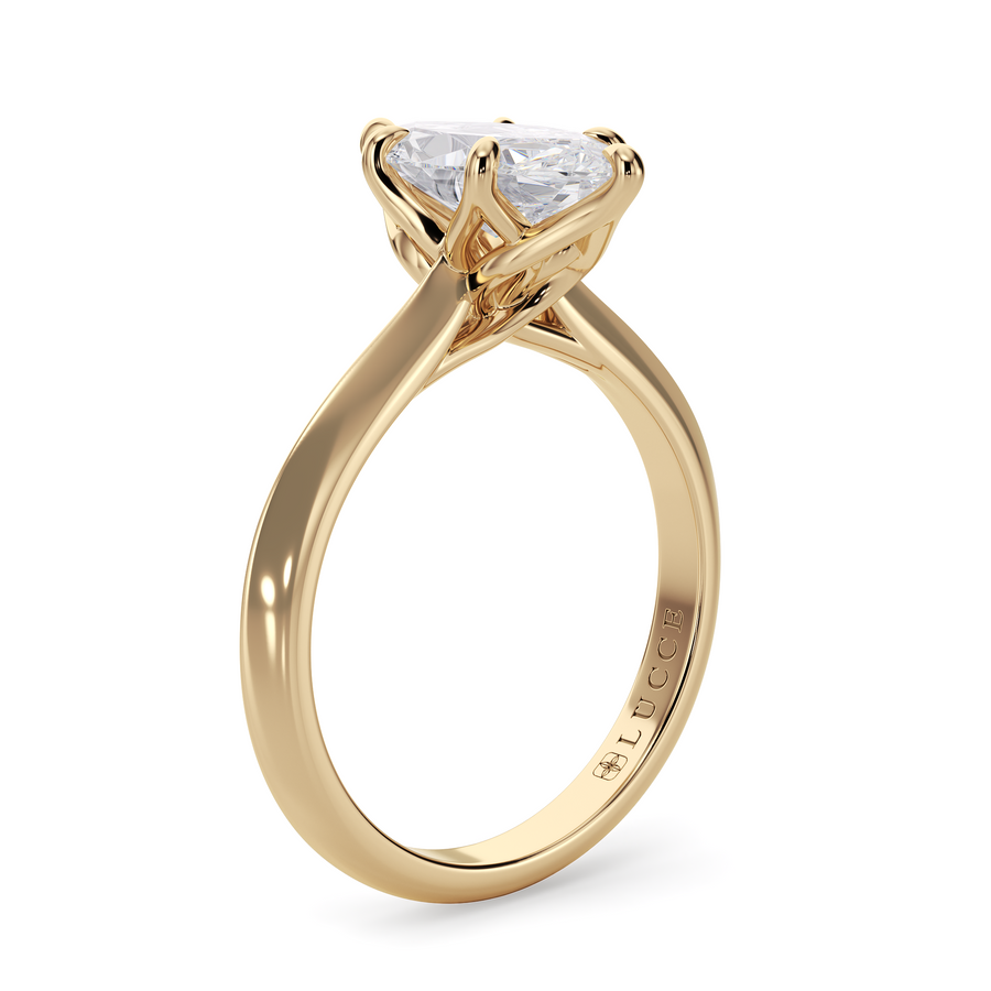 Load image into Gallery viewer, LUCCE Knife Edge Cathedral Marquise Diamond Solitaire Engagement Ring with Overlapping Petal Prongs in Gold or Platinum
