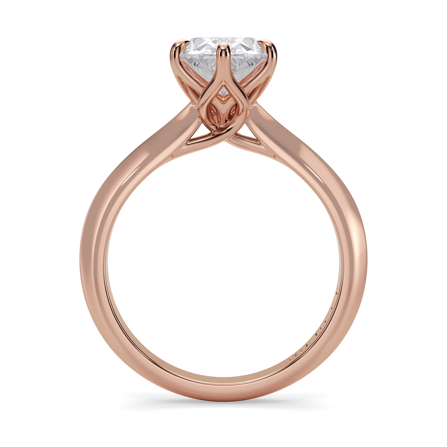 Load image into Gallery viewer, LUCCE Knife Edge Cathedral Oval Diamond Solitaire Engagement Ring with Overlapping Petal Prongs in Gold or Platinum
