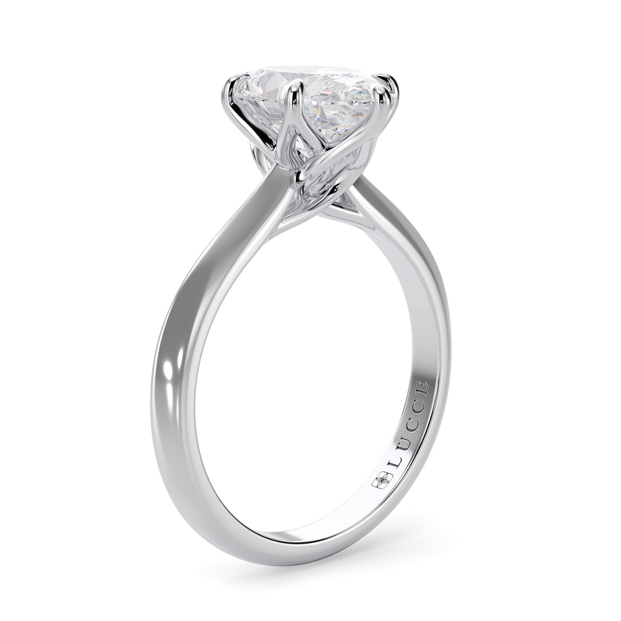 Load image into Gallery viewer, LUCCE Knife Edge Cathedral Oval Diamond Solitaire Engagement Ring with Overlapping Petal Prongs in Gold or Platinum
