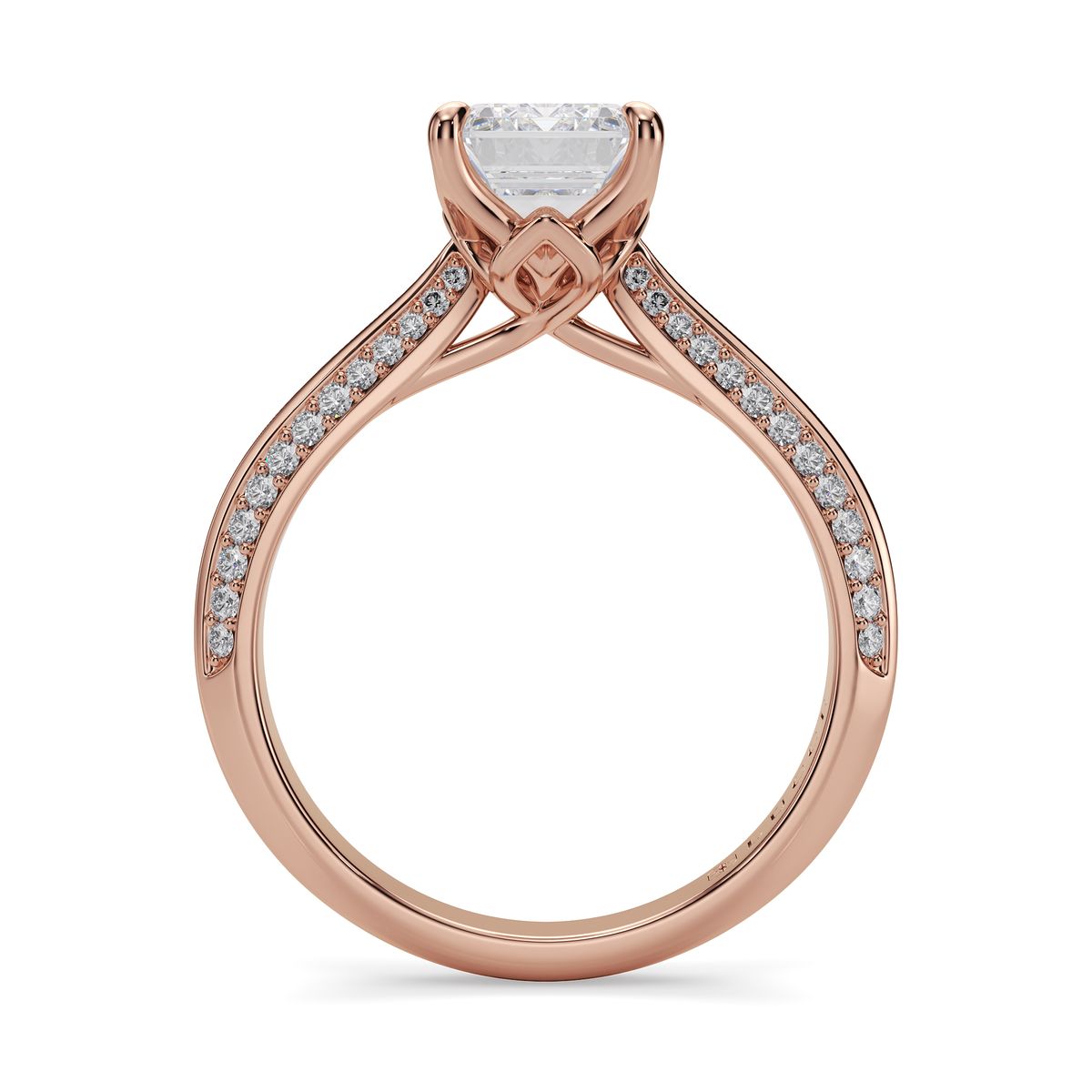 Load image into Gallery viewer, LUCCE Knife Edge Cathedral Emerald Diamond Pavé Engagement Ring with Overlapping Petal Prongs in Gold or Platinum

