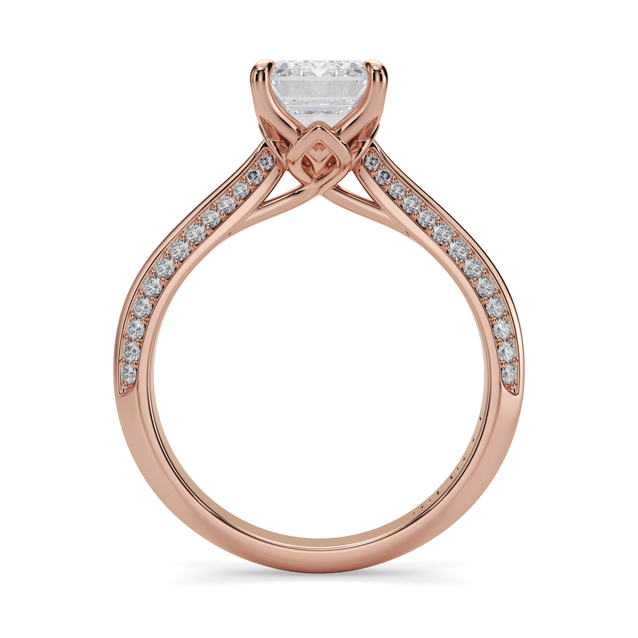 Load image into Gallery viewer, LUCCE Knife Edge Cathedral Emerald Diamond Pavé Engagement Ring with Overlapping Petal Prongs in Gold or Platinum
