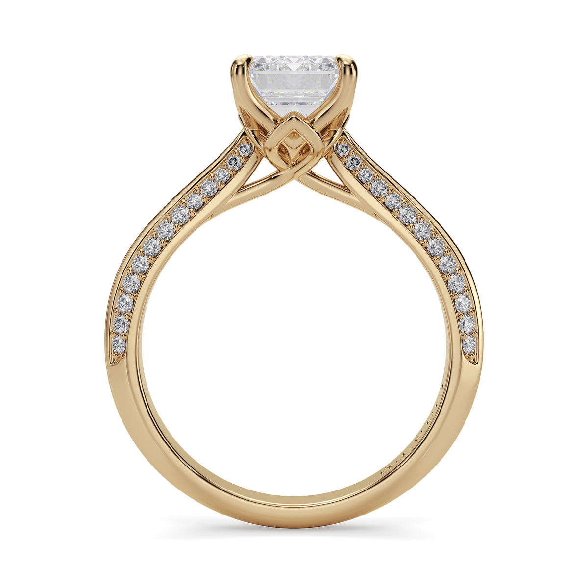 Load image into Gallery viewer, LUCCE Knife Edge Cathedral Emerald Diamond Pavé Engagement Ring with Overlapping Petal Prongs in Gold or Platinum
